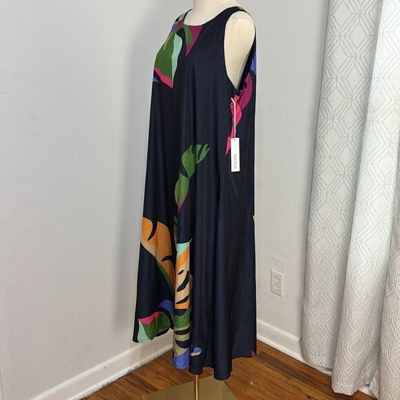 NWT Chico's Midi Dress 2/Large Trapese Back Wild Palm Sleeveless Artsy Abstract - Picture 13 of 14